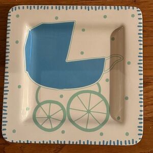 Coton Colors Blue Baby Carriage Square Plate, NWOT